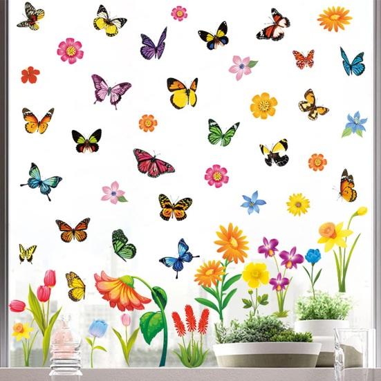 9 Sheets Spring Window Clings Flower Butterfly Window Stickers Floral Static PVC Decals for Easter Spring Home Office Classroom Decor