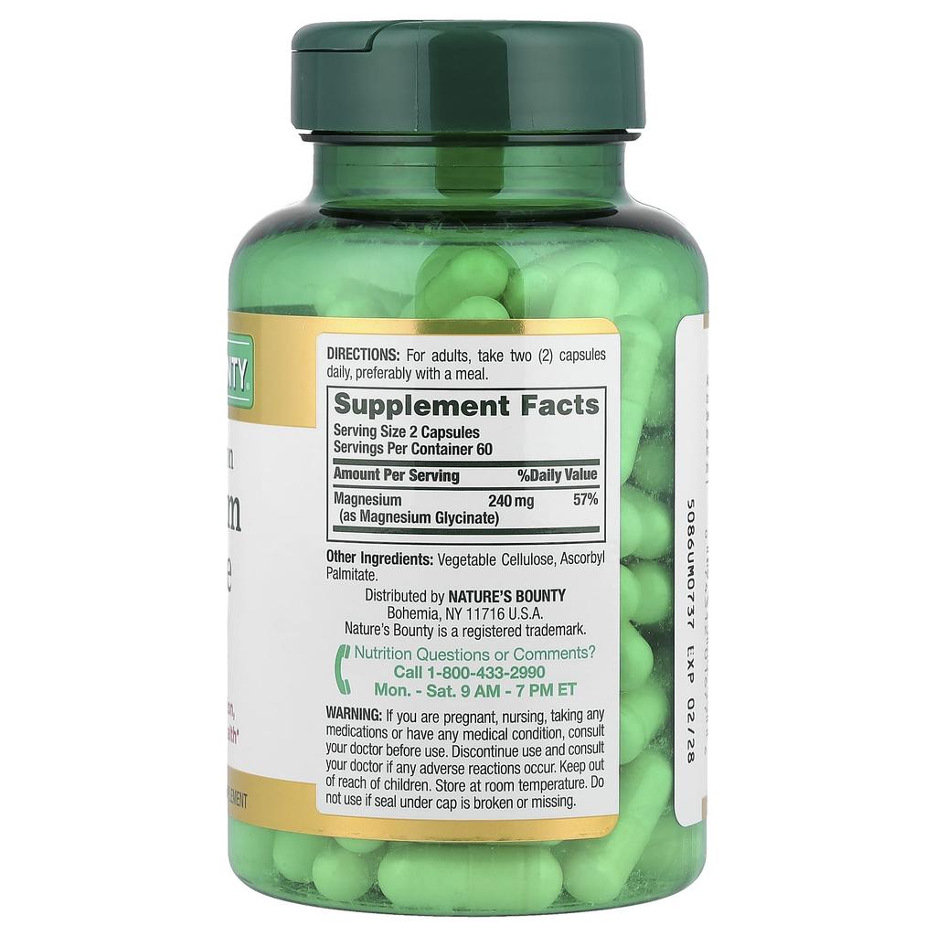 Nature's Bounty, Glycine Magnesium, High Absorption, 120 Capsules (120mg per capsule)