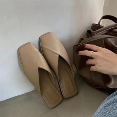 Nuevas Sandalias de Verano de Tacón Bajo para Mujer Zapatos Casuales Planos para Exterior Sandalia de Moda Mules Slip on de Punta Cuadrada Playa Zapatillas de Señora