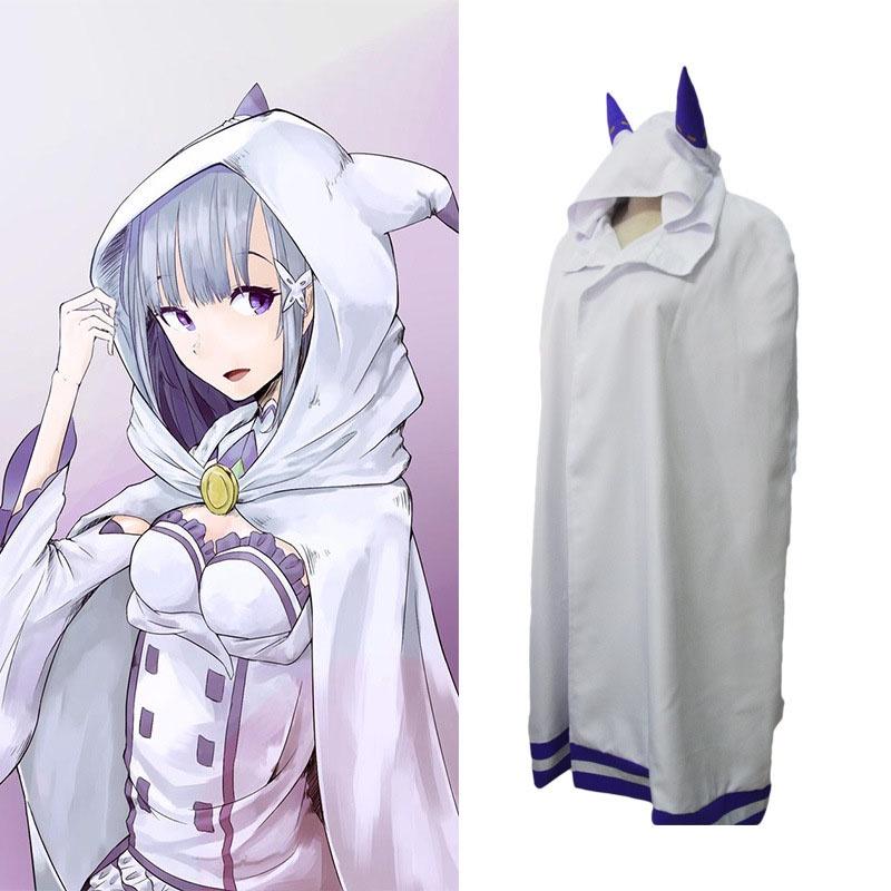 Nádherný plášť Emilia pro cosplay Rezero Stylový plášť s kapucí pro fanoušky anime