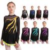 Girls Hollow Back Dance Dress Long Sleeve Sparkle Rhinestone Decorated Patchwork Style Performance Outfit