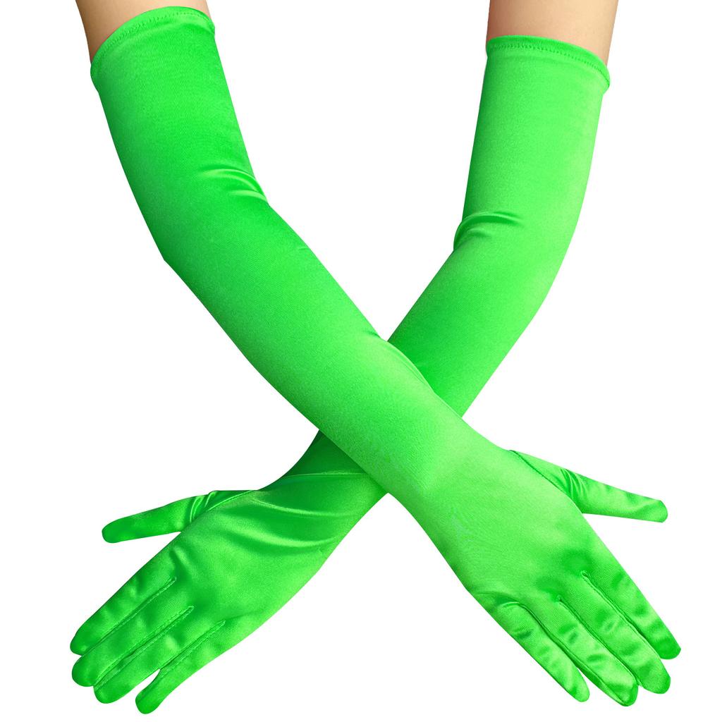New Women Satin Elastic Full Finger Party Gloves Students Solid Bridal Wedding Dress Long Mittens Outdoor Dance Dress Up Gloves