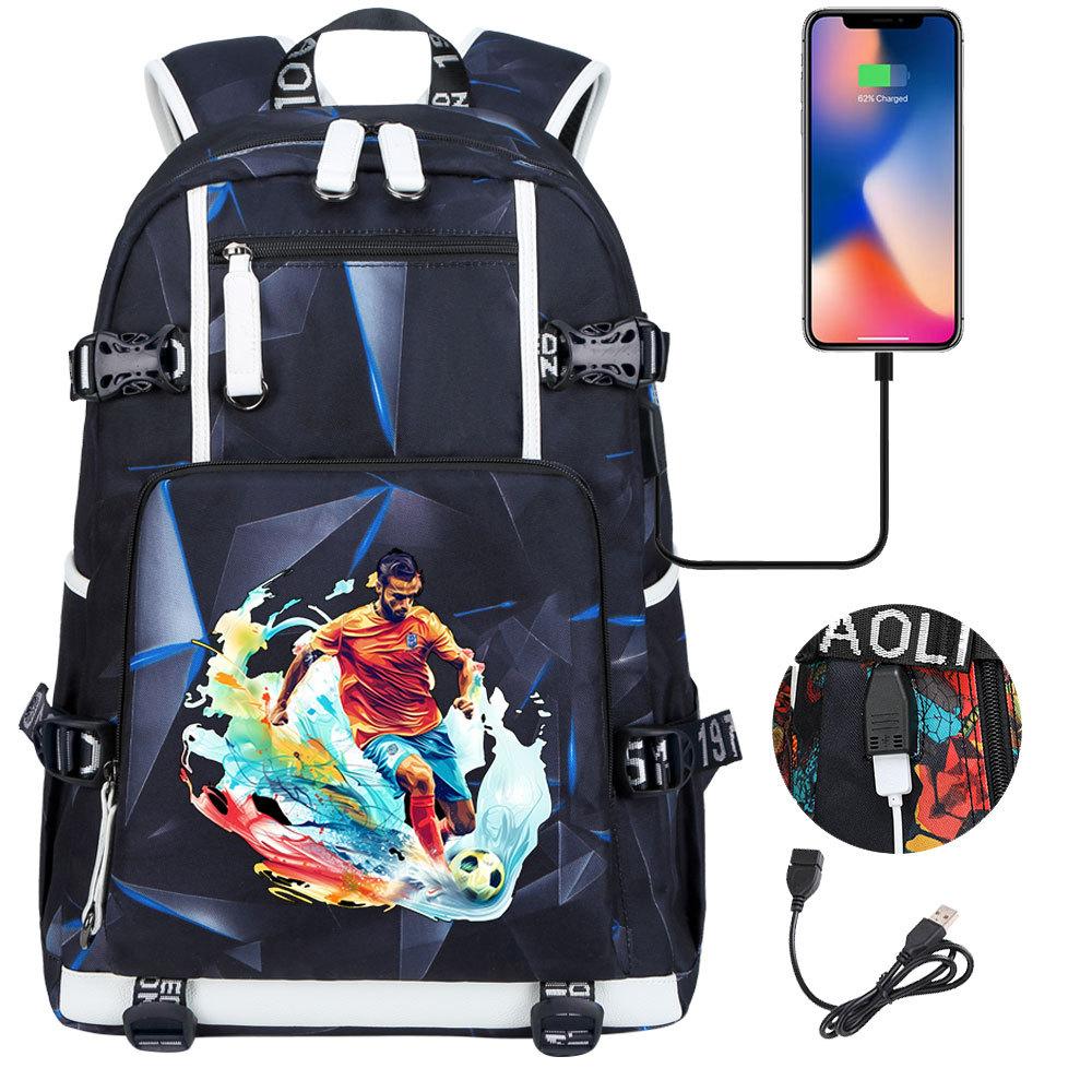 USB Headphone Backpack for Teens Students Boys Girls Leisure Travel Dual Shoulder Bags Soccer Hot Selling Waterproof Large Capacity