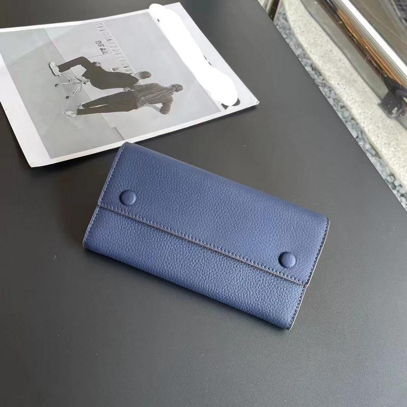 New Genuine Leather Women's Wallet With Lychee Pattern Long Design And Three Fold Rivets Featuring Contrasting Colors Inside. Cross Border Wallet