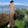 French High-end Sleeveless Swinging Neck Dress Women's Summer Seaside Vacation Sexy Backless Waist Mopping Long Dress