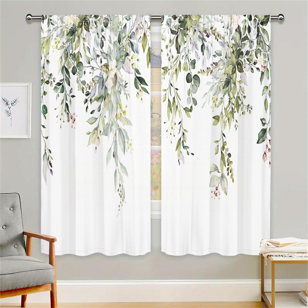 

2 шт. штор со свежими зелеными листьями, акварельный растительный узор, декор для окон гостиной, спальни, шторы в стиле натурального леса 29.5W65H(inch)x2Pcs&Rod Pocket