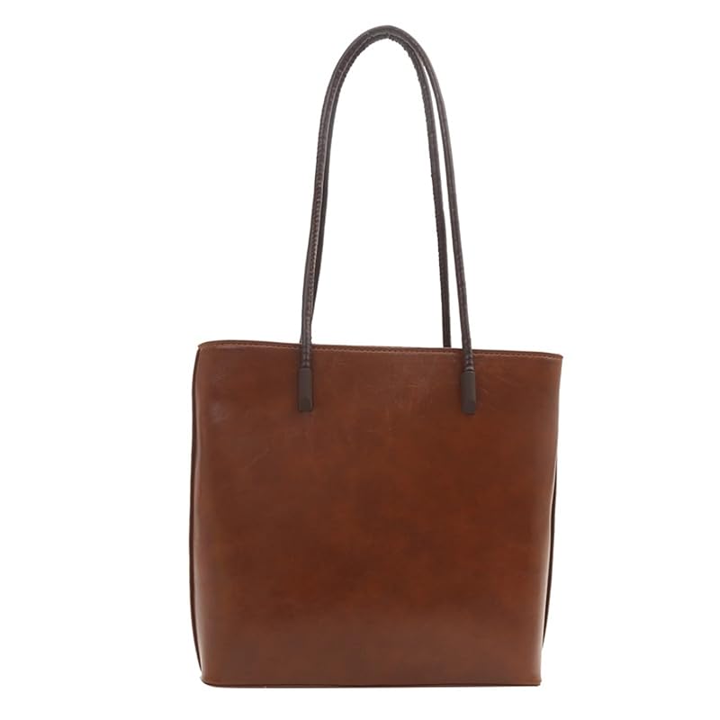 

[Lotte Raka] tote bag With zipper luxury Handbag handbag lightweight PU leather ladies men s (brown)