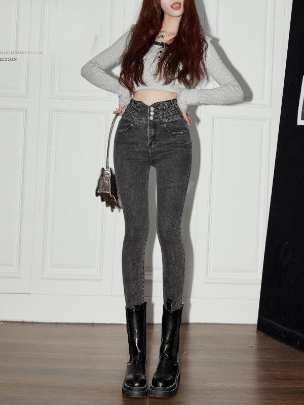 Women's High-Waisted Skinny Jeans - Stretch Slimming Pencil Pants for Spring and Autumn