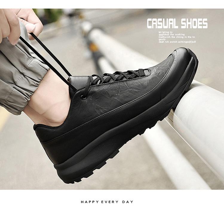 Men's Genuine Leather Low-Top Hiking Shoes - Spring/Autumn, Large Size Casual Sports Sneakers