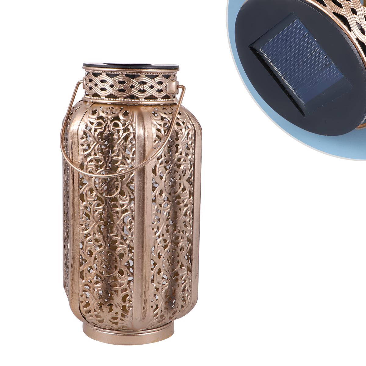 

Solar Powered Hexagon Iron Lantern Outdoor Garden Projection Light with Hollow Design IP44 Waterproof for Patio Yard Decoration