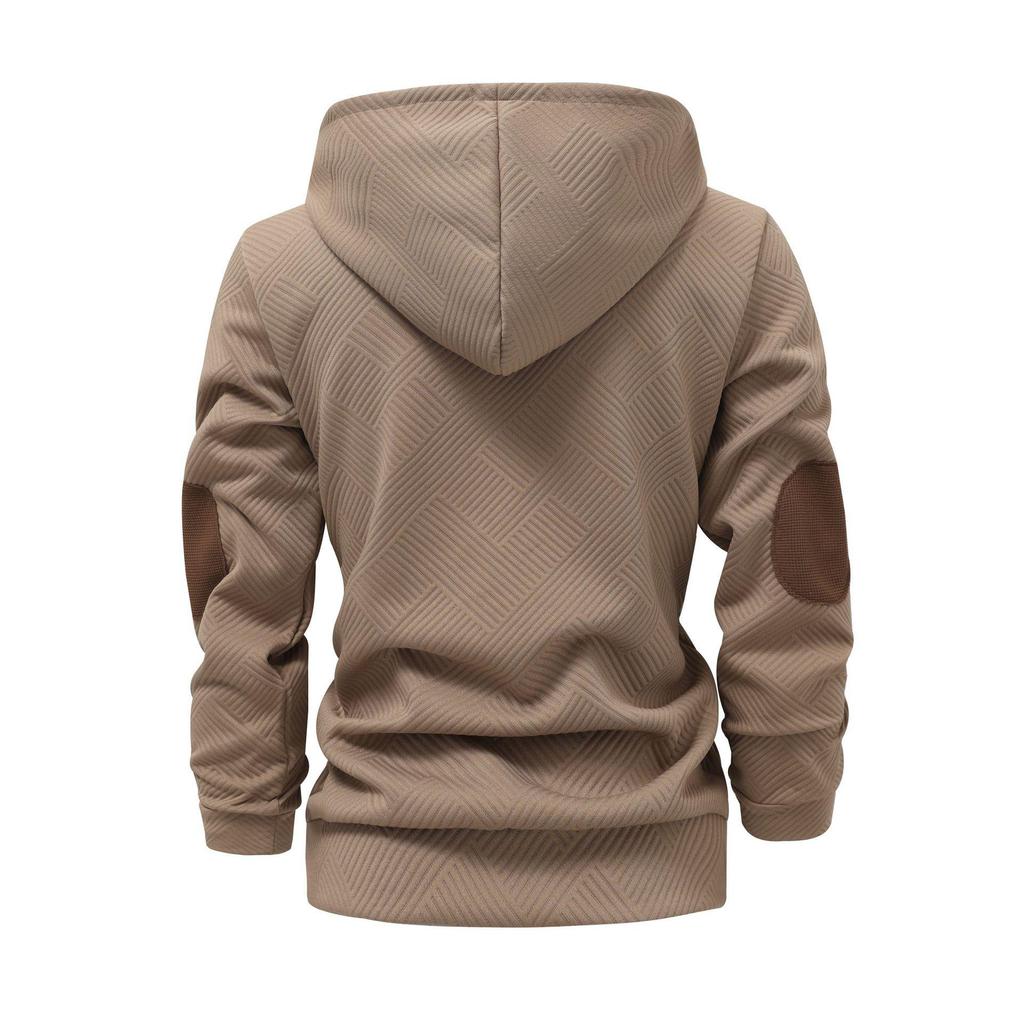 Men's Solid Color Jacquard Hooded Sweatshirt - Autumn/Winter European American Style, Loose Fit Casual Outerwear