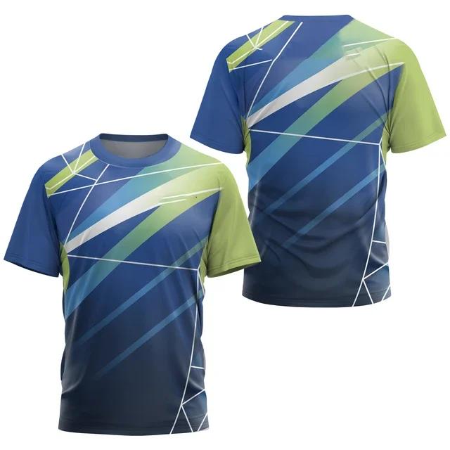 Fashion Gradient Stripe Print T Shirt For Men Badminton Table Tennis Training Clothing Summer Tops Casual O-neck Sports T-Shirts
