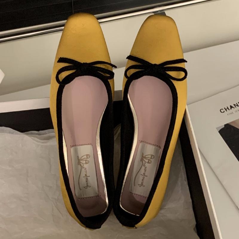 Scarpe Piatte da Donna Rotonde in Raso con Fiocco Design Vintage di Marca Tacco Aperto Dolci per Festa Moda Tacco Quadrato Mocassini da Donna