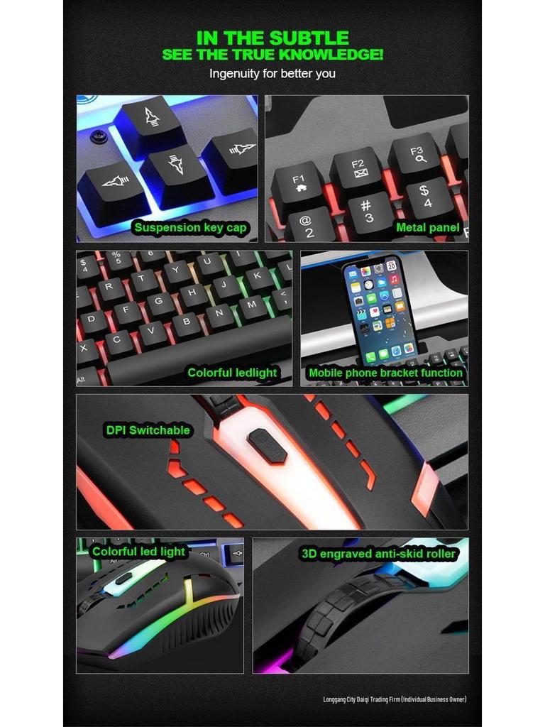 Metal Gaming Keyboard & Mouse Set with Mechanical Feel & Floating Keys