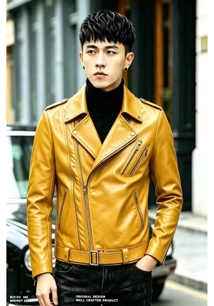 Autumn and winter men's clothing British large size stand-up collar large size PU leather jacket men's trendy solid color multi-zipper leather jacket