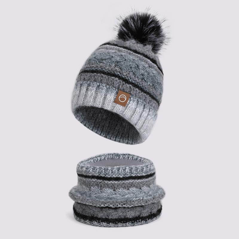 Winter warm hat scarf two-piece set fleece thickened knitted wool hat women's outdoor ear protection pullover hat tide