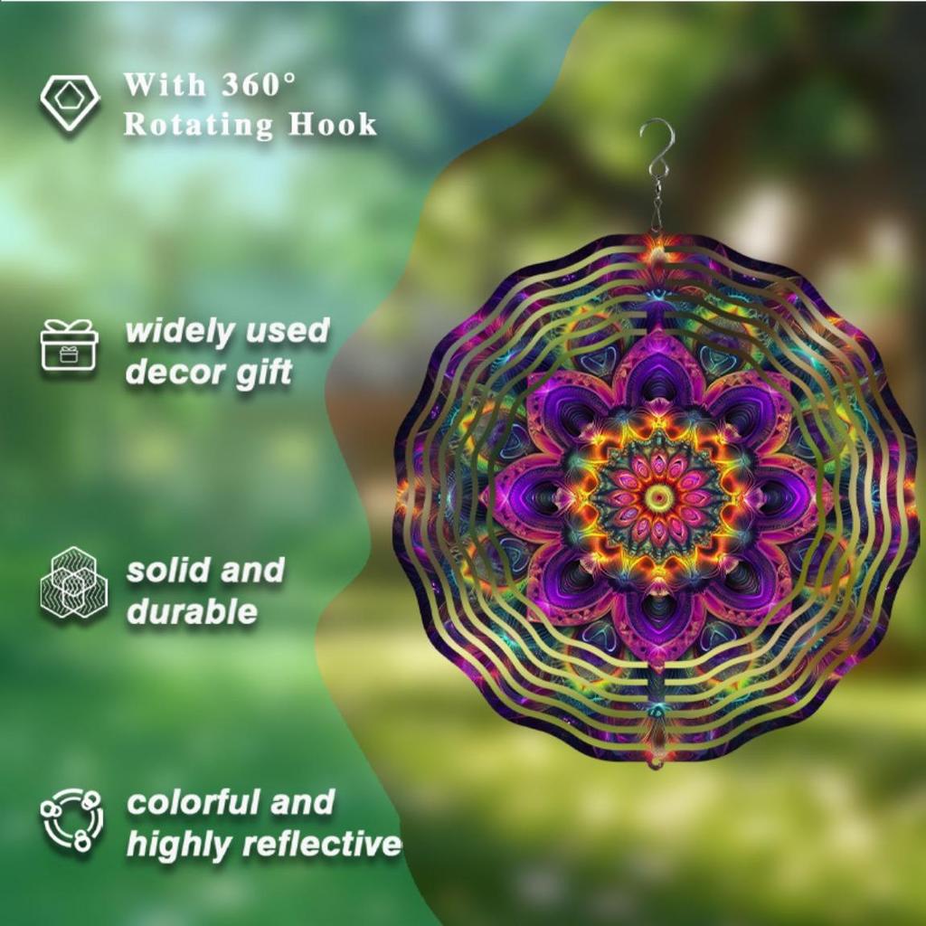 10 Inch Hanging Wind Chime with Mandala Flower Design Rotating Art Perfect for Balcony Garden Decoration Gift for Relatives Friends