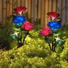 3 Heads Solar Lights Outdoor Decorative Solar Garden Lights Rose Flower Lawn Stake Lamp for Yard Patio Decor with Dragonfly