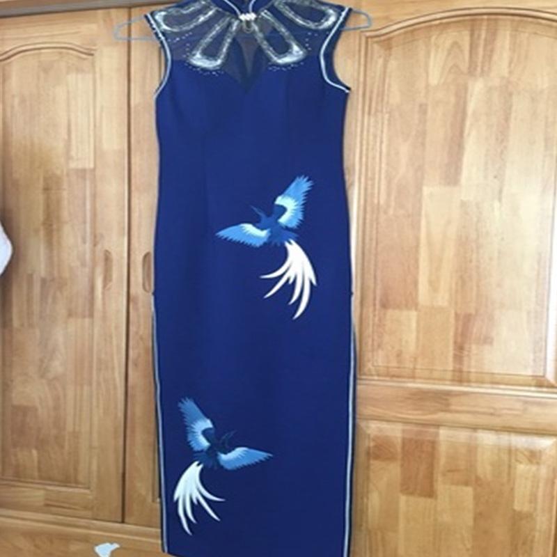 4Pcs/Set Animal Embroidered Cheongsam Blue Phoenix DIY Embroidery Patch Chinese Style Cloth Applique