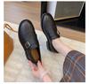 Fashion Retro Low Heel Single Shoes Autumn New Round Toe Deep Mouth Breathable Hole Metal Buckle Non-slip Low Top Shoes