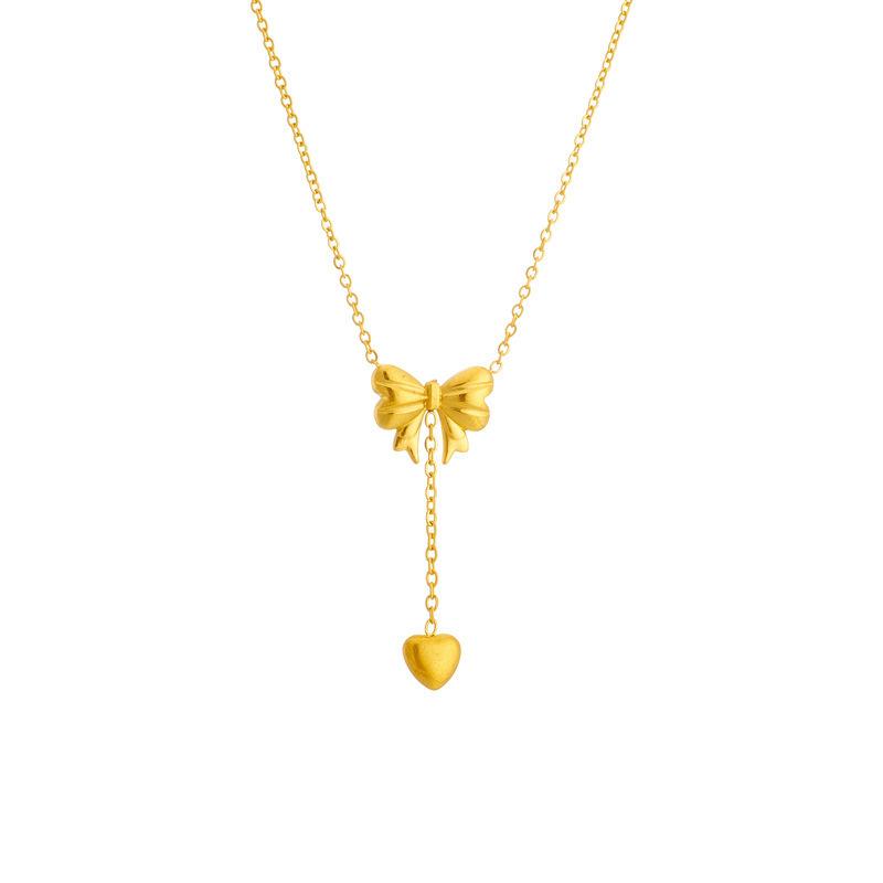 316L Stainless Steel New Fashion Fine Jewelry Sweetheart Girls Set Bowknot Heart Tassels Charm Choker Necklace Earring For Women