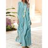 Abstract Wave Gradient Print Vacation Dress Women Long Sleeve Round Neck Flowy Summer Dress Casual Beach Party Outfit
