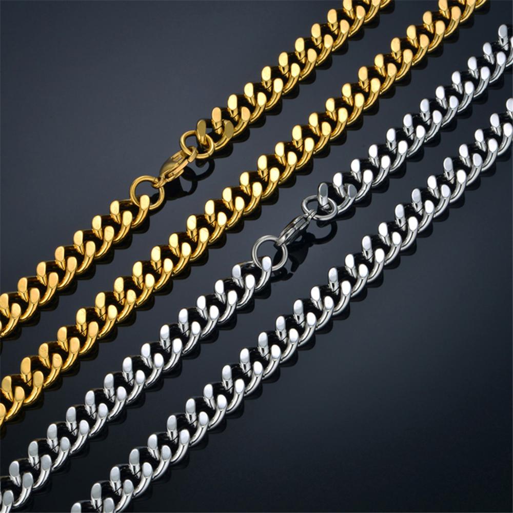 Punk Fashion Cuban Link Chain Necklaces Male Gold Color Stainless Steel Heavy Long Choker Chains For Men Vintage Jewelry Gift