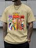 Toy Story Four Vertical Color Block Character Print Red Oversized Cotton T Shirt Unisex Unisex Casual Round Neck Short Sleeve Tee