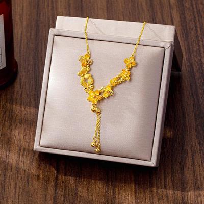 Elegant Sand Gold Butterfly Tassel Necklace: Women's Luxury Floral Clavicle Chain