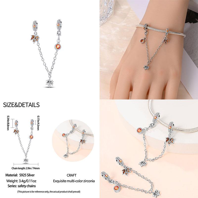 Genuine Copper Cute Claw Bone Maple Leaf Safety Chain Fit Original Bracelets Diy Jewelry Item Producing For Women Present