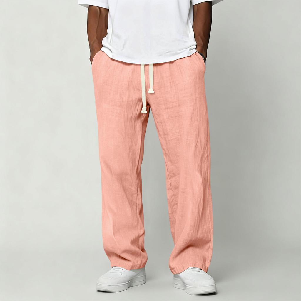 Men's Casual Cotton Linen Pants | Elastic Drawstring Waist Loose Fit Lightweight Summer Pants For Beach & Home Wear