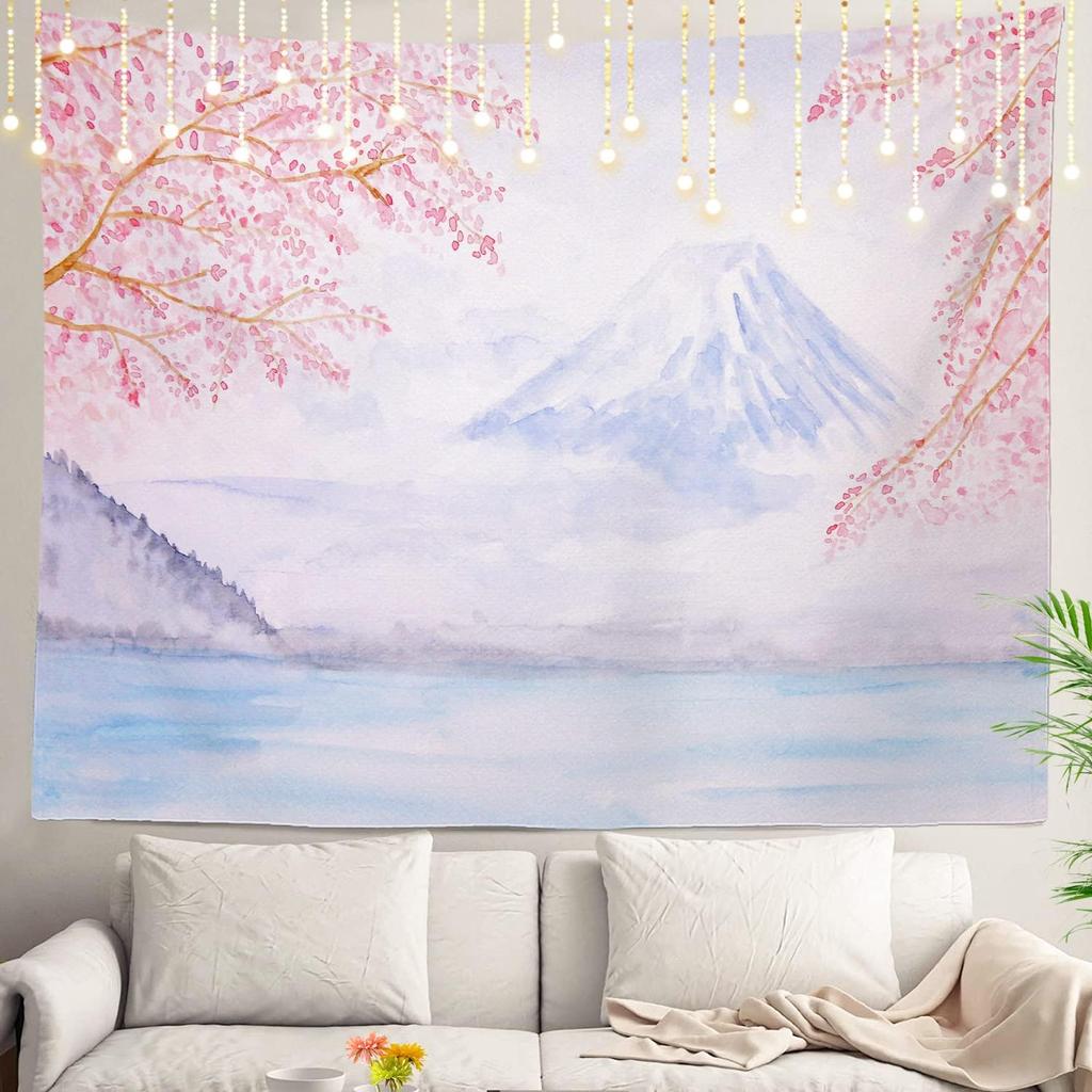 White Winter Snow Wall Tapestry, Colorful Three Wall Hanging Large Tapestry Decoration Polyester Fiber White Hem Around for Dorm