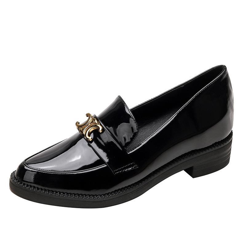 Fashion Loafers 2025 Black Pointed Toe Fabric New British Style Thick Heel Inner Heightening Platform Leather Shoes Work Women's Shoes