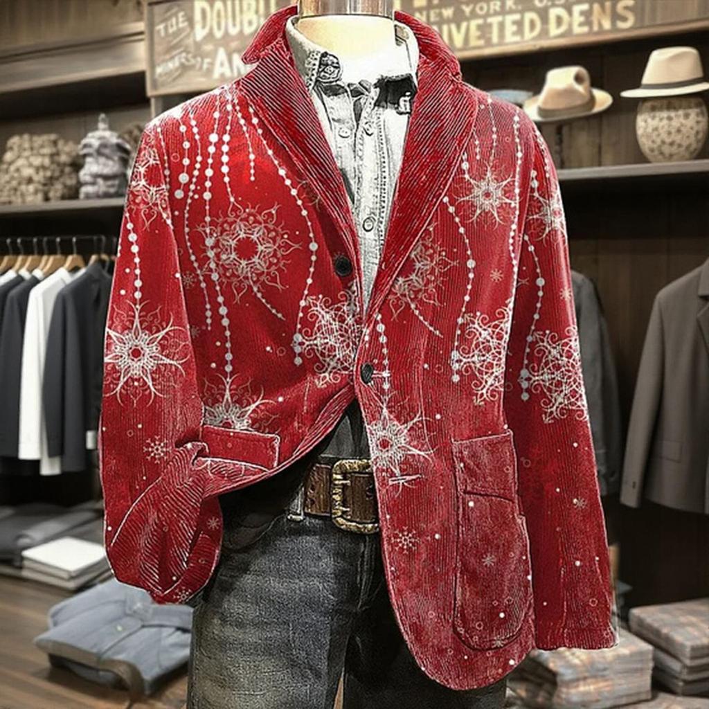 Men's Printed Corduroy Warm Pocket Suit Jacket Cardigan Men's Casual Suit
