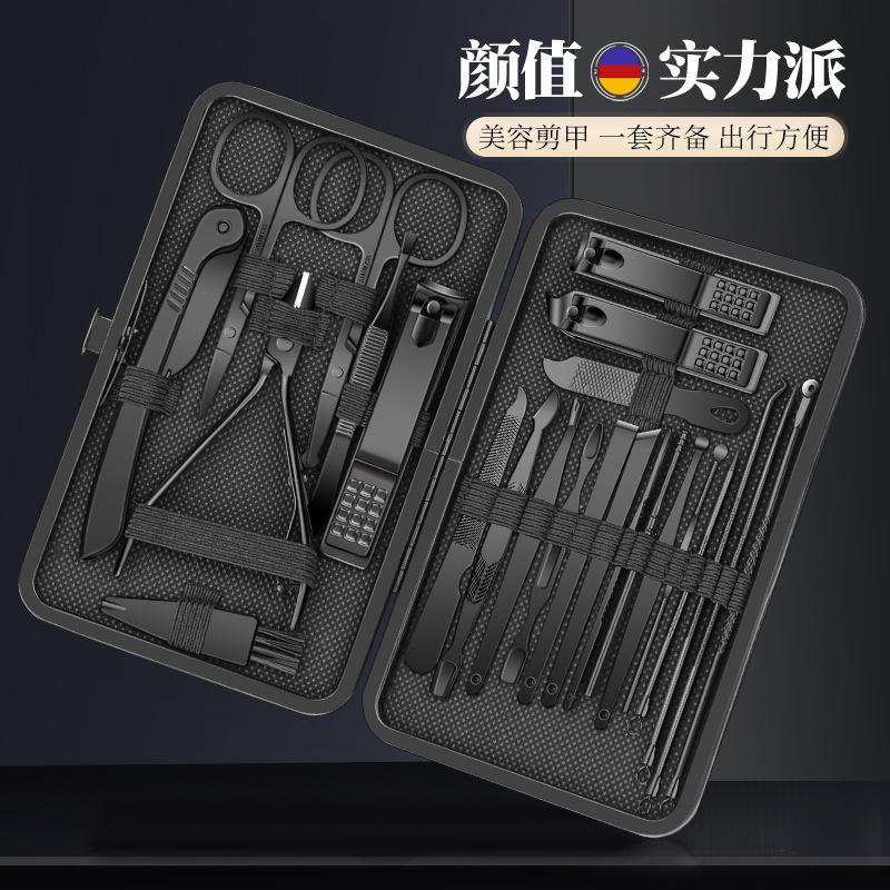 Gospodarstwo Domowe Stal Nierdzewna Obcinaczki do Paznokci - Ciemna Noc Czarny Zestaw 24 Elementów do Manicure i Pedicure, Nożyki do Pielęgnacji Stóp oraz Zestaw Narzędzi do Zdobienia Paznokci