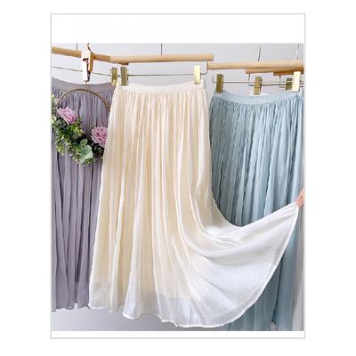 Mercerized Skirt Women'S Summer New Comfort Plus Size Cool A- Line Skirt Temperament Slimming Elastic Waist Midi Skirt