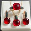 3Pcs Gun Black Plated Blue Zircon Jewelry Set for Women Includes Ring Earrings Necklace Elegant Crystal Blue Topaz Matching Gift