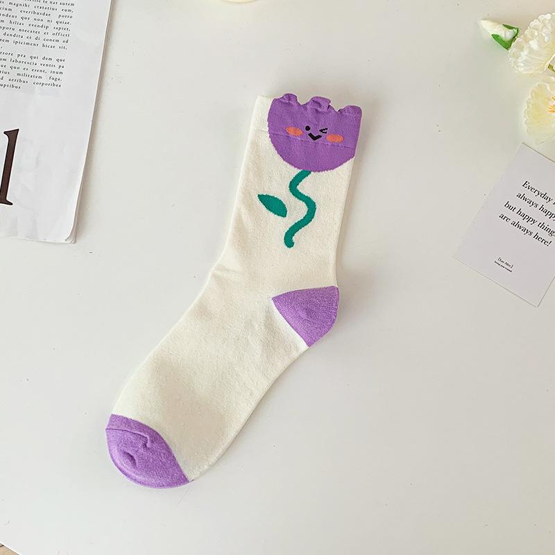 Female Spring and Autumn Lovely Cartoon Stereo Flower Tulip Academy Wind Tube Socks