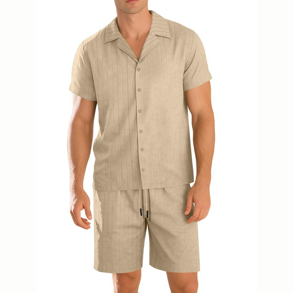 Men's Vacation Beach Pants Summer Cardigan Short-Sleeve Shorts Set