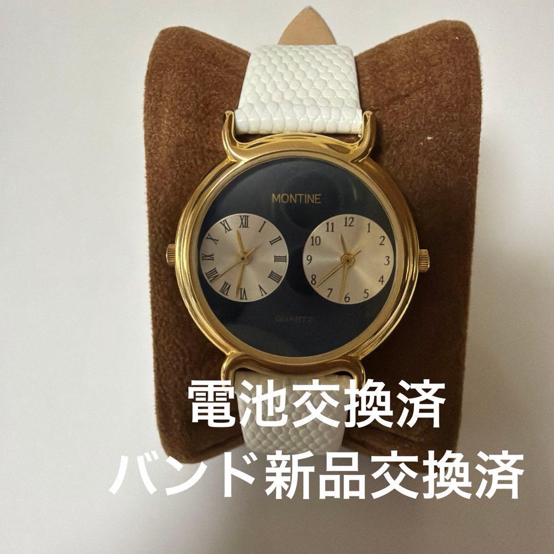 Used [Good condition/New belt] MONTINE Dual Time Battery replaced Working item Wristwatch