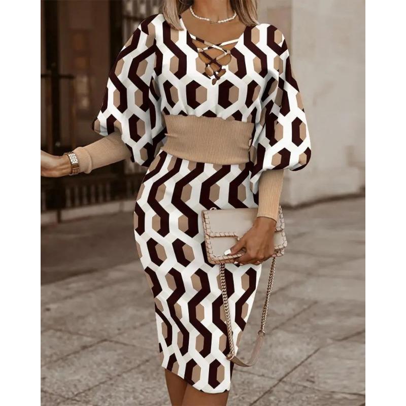 

QICED Women s Fashion Autumn Winter Long Sleeve V-Neck Casual Dresses XXL алмаз