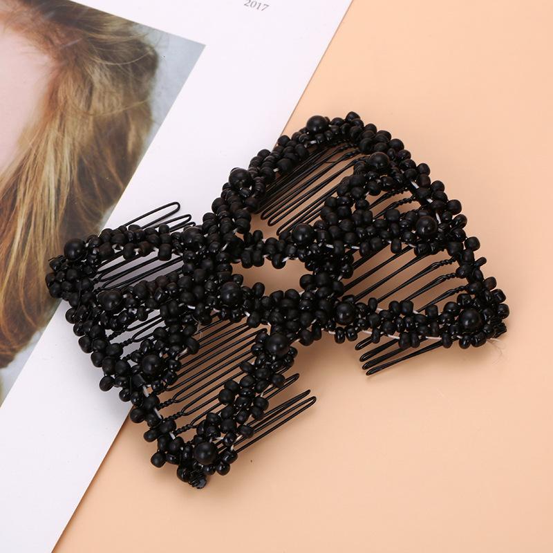 Women DIY Hair Accessories Pearl Beaded Elastic Hair Claw Hairpin Magic Comb Up-Do Hairstyle Bun Maker Tool Ponytail Hairdo Wolf