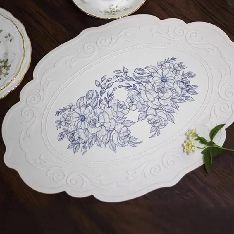 Silicone carved dining mat retro pattern table mat floral placemat for dining table kitchen coffee pad tableware mats waterproof