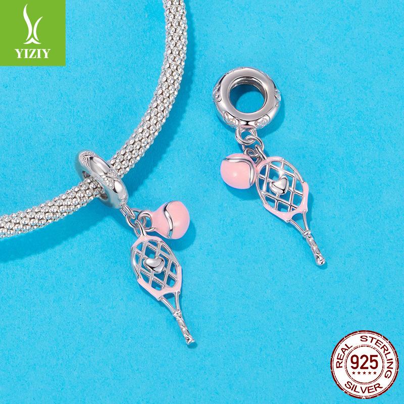 Accessoires Pendentif Tennis Goutte Rose, Exquis et Mignon Argent Sterling S925 Perlé Accessoires de Bijouterie.