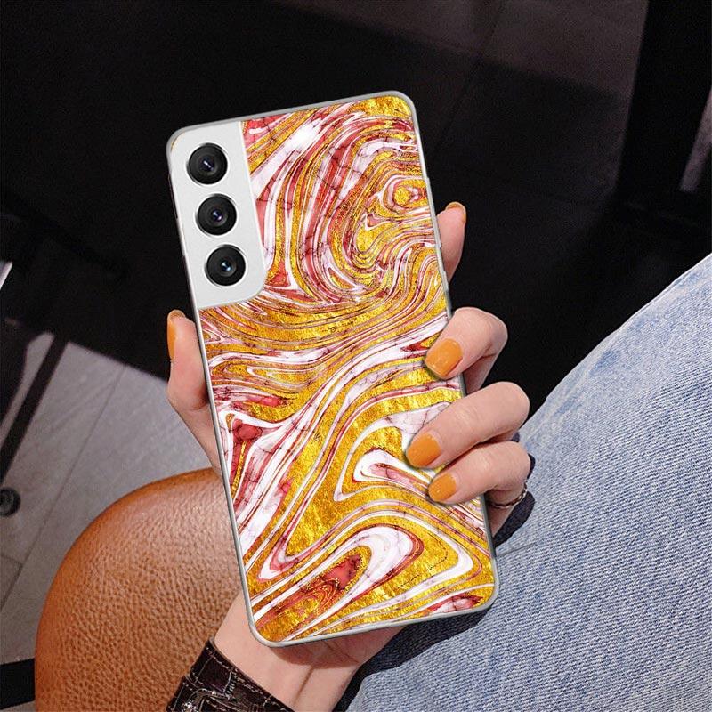 Fashion Gold Pink Geometric Marble Phone Case For Samsung Galaxy S24 S25 Edge S26 Ultra S23 S22 S21 Plus S20 FE + Personalized P