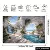 2D Beach Waterfall Cave Photography Background for Vacation Decor