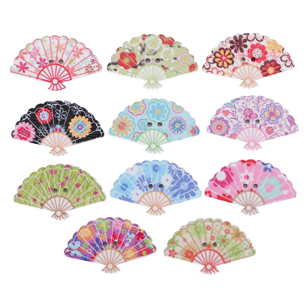 200Pcs Wooden Button Fan Shape Colorful Sewing Decoration Accessories DIY Craft Tool