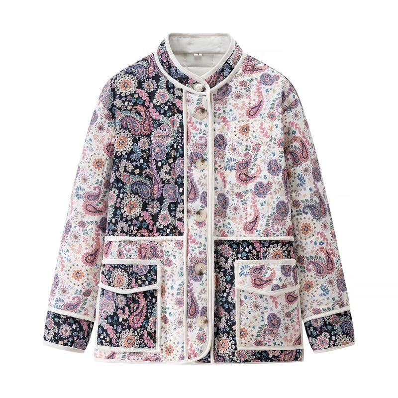 

Za Export New Arrival Women s Clothing ZR Fashion Style Fashion Stylish Stand Collar Stitching Floral Pattern Print Cotton-Padded Jacket Outwear Image color L