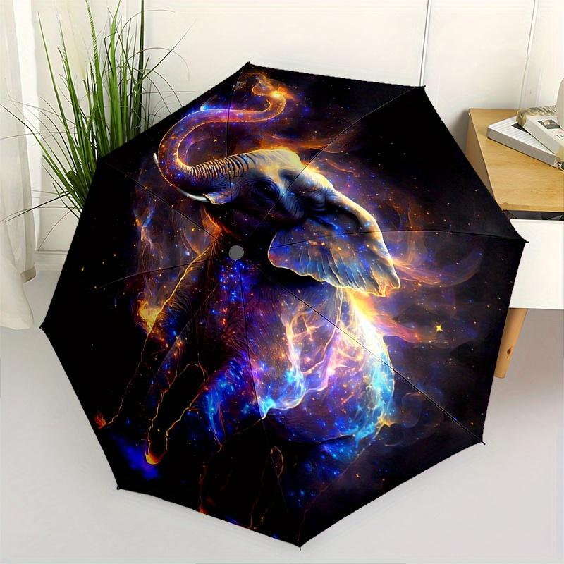 

Galactic Elephant Theme 8 Bone Hand Automatic Folding Umbrella, Compact and Portable Design, A Perfect Gift for Birthday, Christmas or Busin