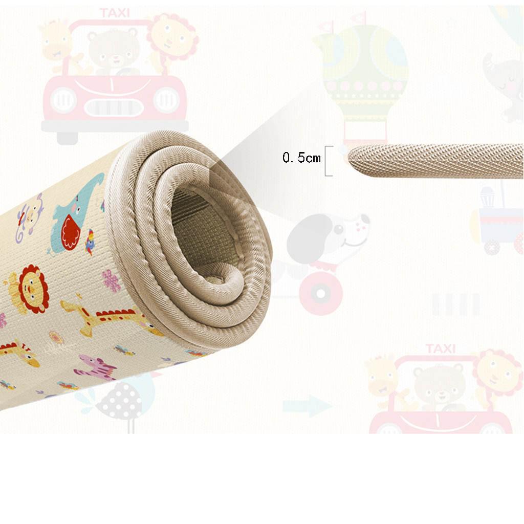 Baby Play Mat Foldable Carpet Cute Animals Printed Baby Crawling Mat Reversible Play Gym Mat Non-Slip Waterproof Puzzle Mat